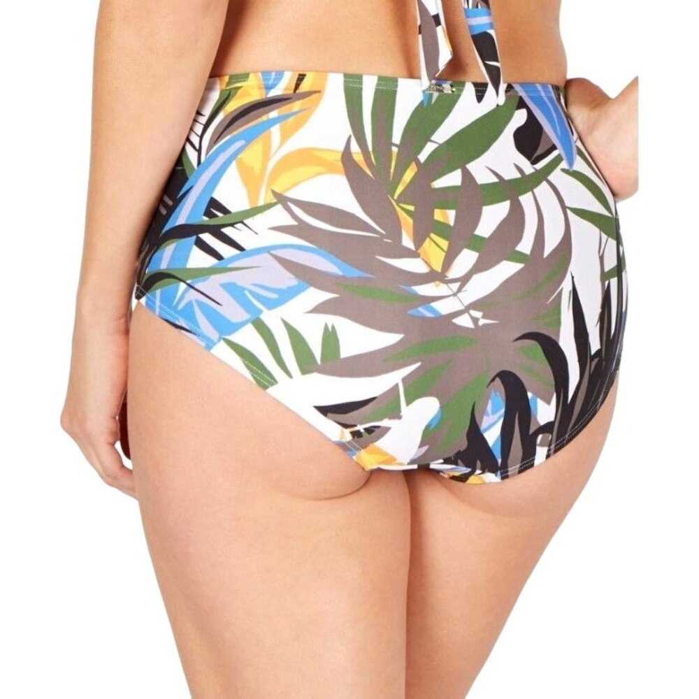 New Calvin Klein Med Bikini Bottom Rainforest Palm Pleated High-Rise Swimsuit